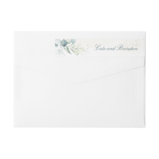 Elegant Blue Green Eucalyptus Greenery Wedding Wrap Around Label (Back)