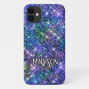 Elegant blue green faux Glitter monogram Case-Mate iPhone Case