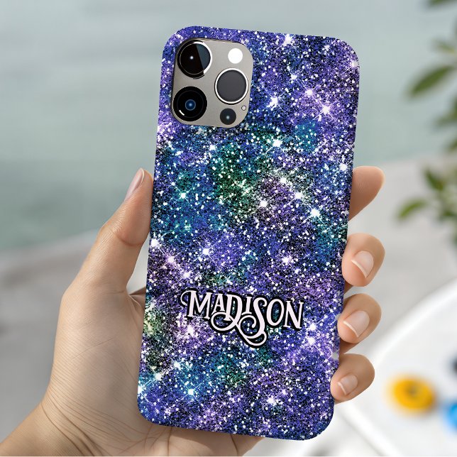 Elegant blue green faux Glitter monogram Case-Mate iPhone Case (Creator Uploaded)