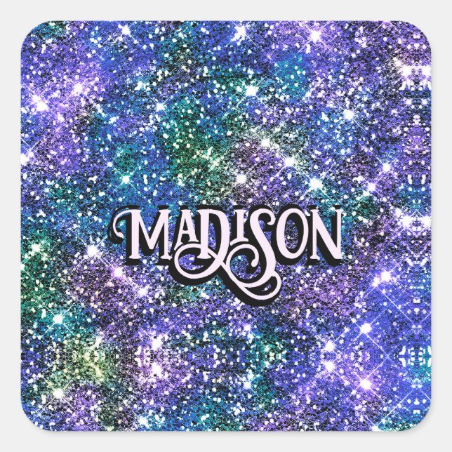 Elegant blue green faux Glitter monogram Square Sticker (Front)