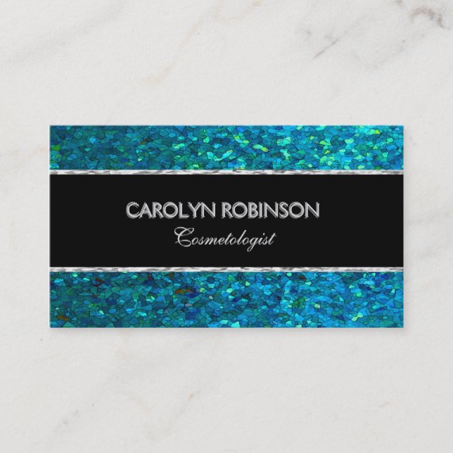 Elegant Blue Green Glitter Business Card (Front)