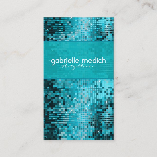 Elegant Blue-Green Glitter Metallic Sequence Business Card (Front)