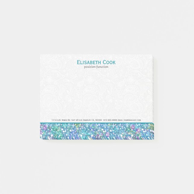 Elegant Blue-Green Glitter Sparkles Post-it Notes (Front)