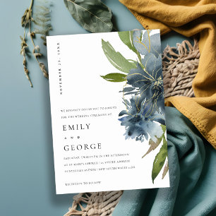 ELEGANT BLUE GREEN GOLD FLORAL WEDDING INVITE
