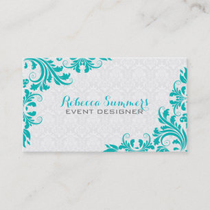 Elegant Blue-Green Lace White Damasks Business Card
