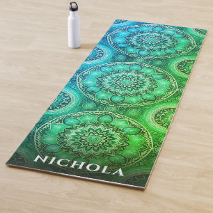 Elegant Blue Green Mandala Pattern Personalised  Yoga Mat