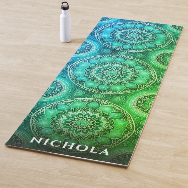 Elegant Blue Green Mandala Pattern Personalised  Yoga Mat (In Situ)