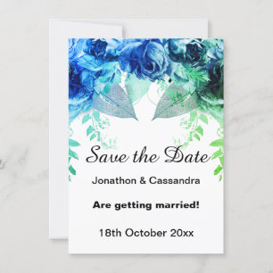 ELEGANT BLUE GREEN METALLIC FLORAL SAVE THE DATE