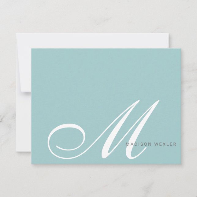Elegant Blue Green Monogram Script Initial  Card (Front)