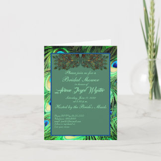 Elegant Blue Green Peacock feathers Invitation