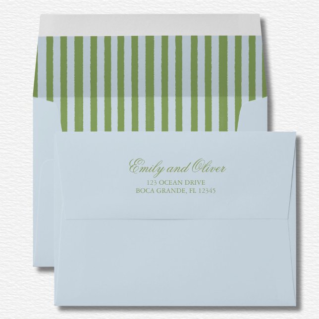 Elegant Blue Green Stripes Wedding Envelope (Creator Uploaded)