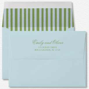 Elegant Blue Green Stripes Wedding Envelope
