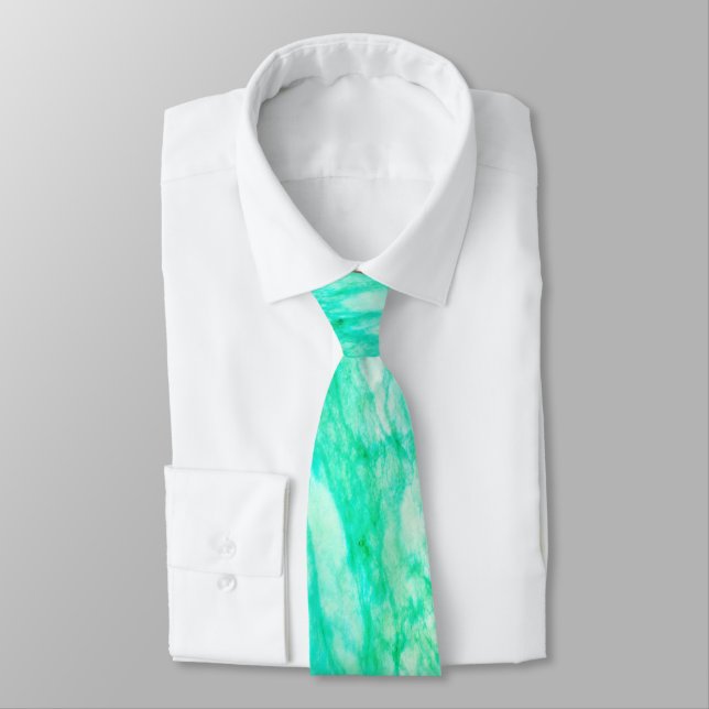 Elegant Blue Green Turquoise Aqua Marbled Pattern Tie (Tied)
