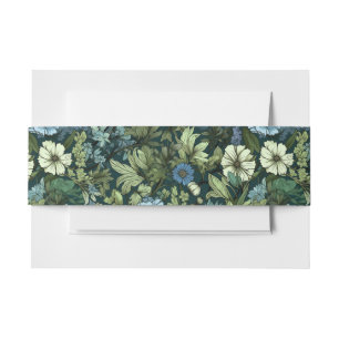 Elegant Blue & Green Victorian Wildflowers Pattern Invitation Belly Band
