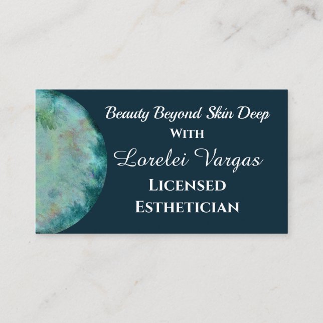 Elegant Blue Green Watercolor Aesthetician & QR Business Card (Front)