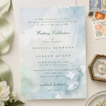 Elegant Blue Green Watercolor Landscape Wedding