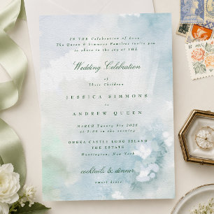 Elegant Blue Green Watercolor Landscape Wedding Invitation