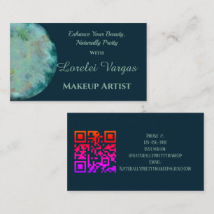 Elegant Blue Green Watercolor Makeup Artist Business Card