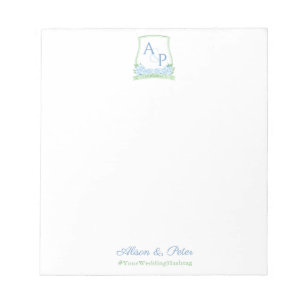 Elegant Blue Green Watercolor Wedding Crest Bridal Notepad