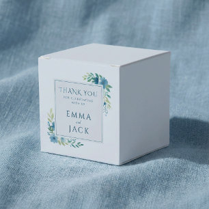 Elegant blue greenery names wedding favour box
