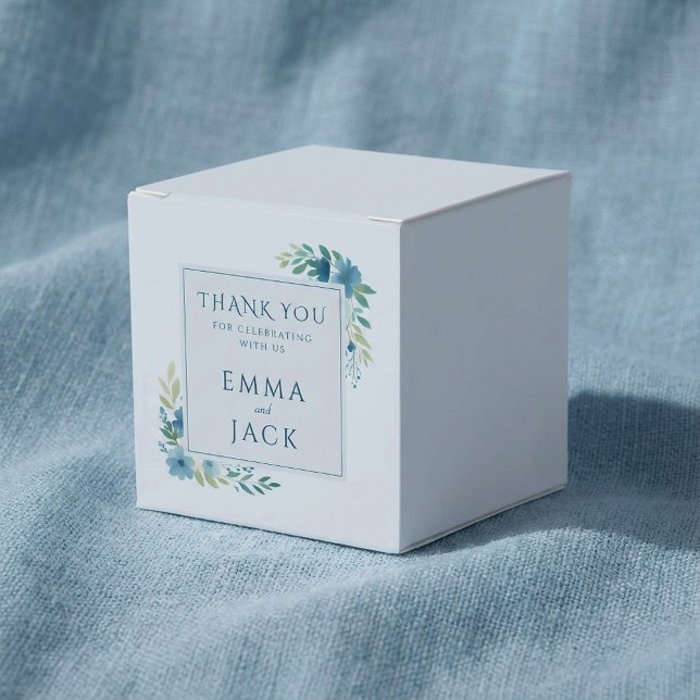 Elegant blue greenery names wedding favour box (Elegant blue greenery names wedding favor boxes.)