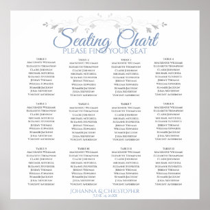 Elegant Blue & Grey 12 Table Wedding Seating Chart