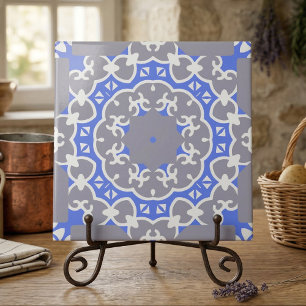 Elegant Blue Grey and White Classy Damask Pattern  Tile