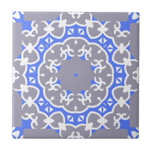 Elegant Blue Grey and White Classy Damask Pattern  Tile