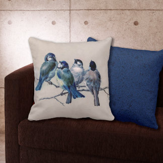 Elegant Blue Grey Birds watercolor Wildlife Cushion