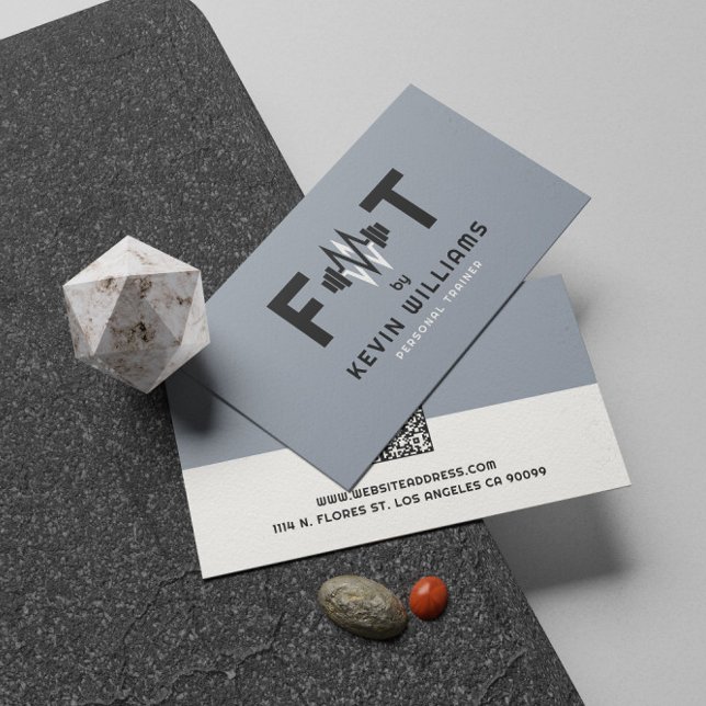 Elegant Blue-grey, Black & White Fitness Trainer Business Card (Creator Uploaded)