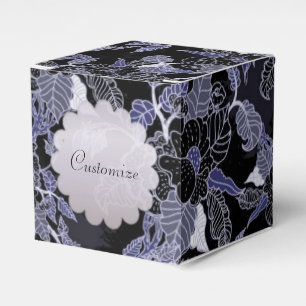 Elegant Blue & Grey Dark Floral Cube Favour Box