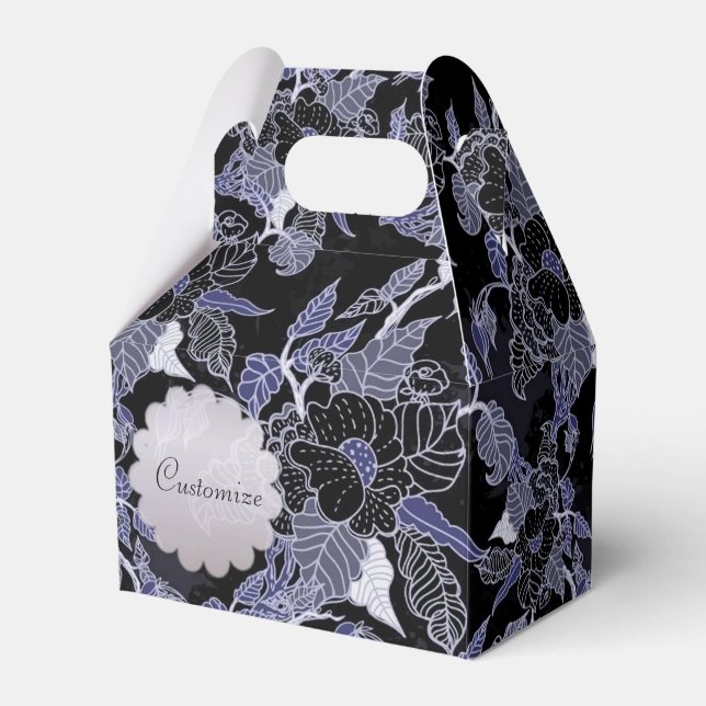 Elegant Blue & Grey Dark Floral Gable Favour Box (Front Side)