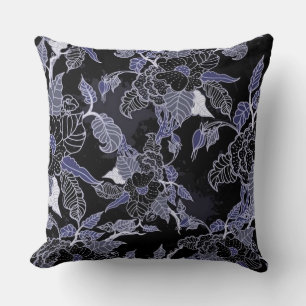 Elegant Blue & Grey Dark Floral Throw Pillow