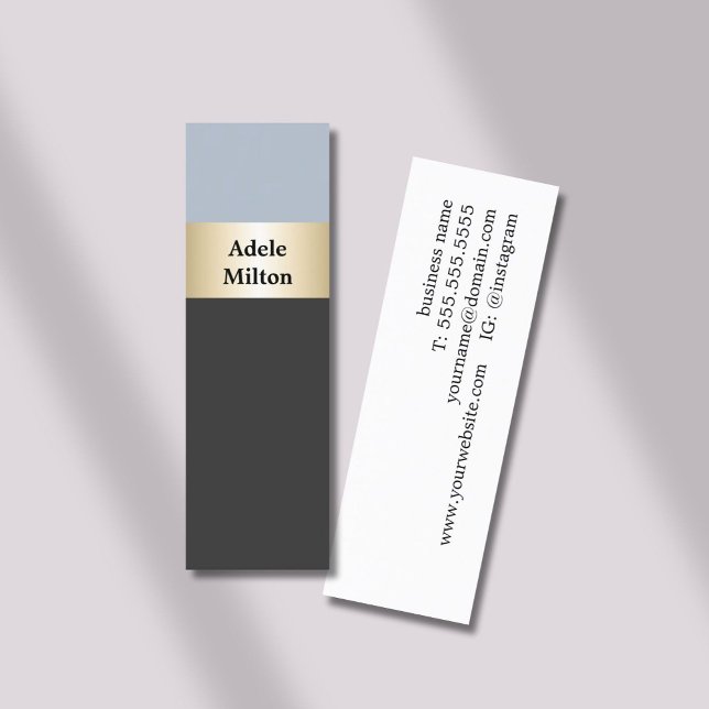 Elegant Blue Grey Faux Gold Stripe Beauty Mini Business Card (Creator Uploaded)