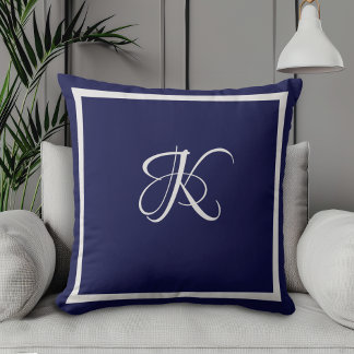 Elegant blue grey initial monogram cushion
