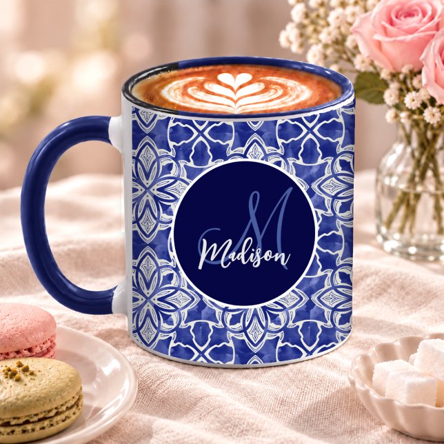 Elegant Blue Grey Initial Monogram Gift Mug (Creator Uploaded)