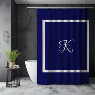 Elegant blue grey initial monogram shower curtain