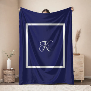 Elegant blue grey initial monogram tablecloth