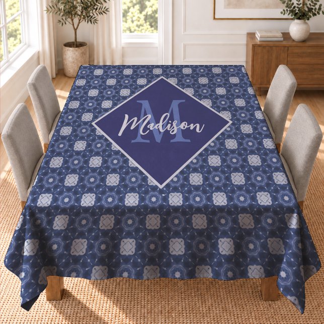Elegant Blue Grey Initial Monogrammed Tablecloth (Creator Uploaded)