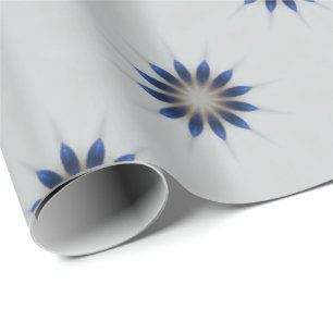Elegant Blue Grey Kaleidoscope Flower Floral Wrapping Paper