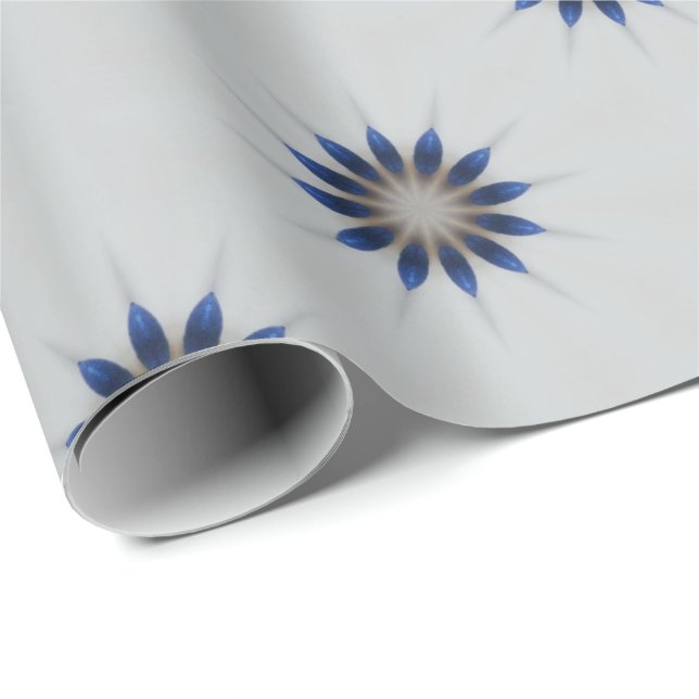 Elegant Blue Grey Kaleidoscope Flower Floral Wrapping Paper (Roll Corner)