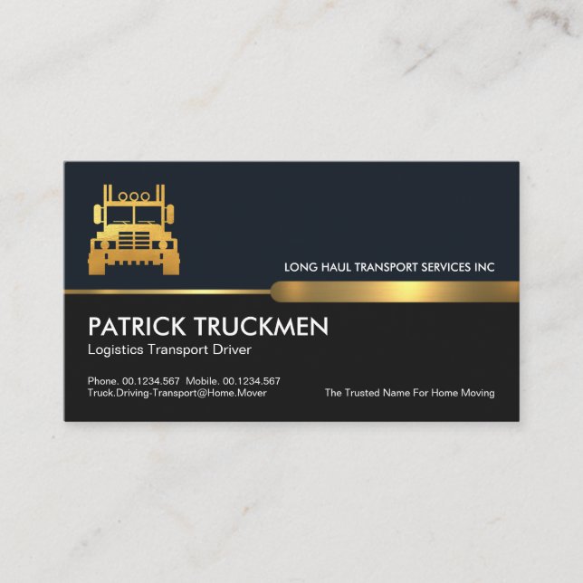 Elegant Blue Grey Layers Trucker Business Card (Front)
