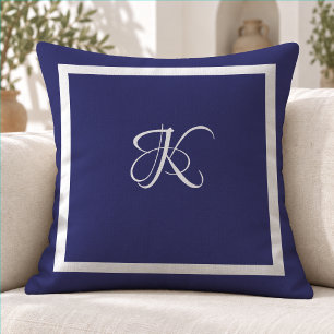 Elegant Blue Grey Minimalist Initial Monogram Cushion