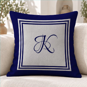 Elegant Blue Grey Modern Square Monogram Cushion
