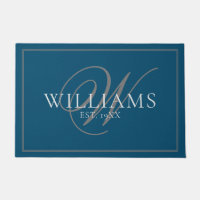 Elegant Blue Grey Monogram Name Newlywed Wedding