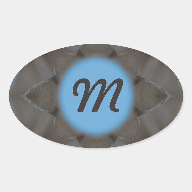 Elegant Blue Grey monogram Oval Sticker (Front)
