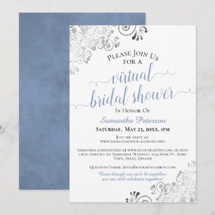 Elegant Blue & Grey on White Virtual Bridal Shower Invitation