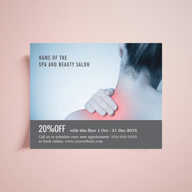 Elegant Blue Grey Photo Massage Therapist Flyer (Creator Uploaded)