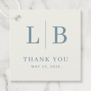 Elegant Blue-Grey Serif Wedding Favour Tag