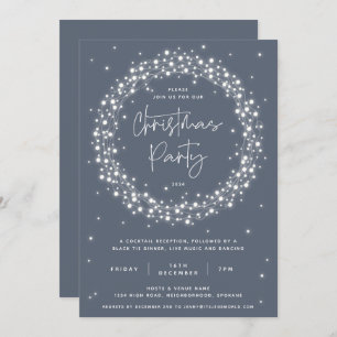 Elegant Blue-Grey Sparkling Lights Christmas Party Invitation
